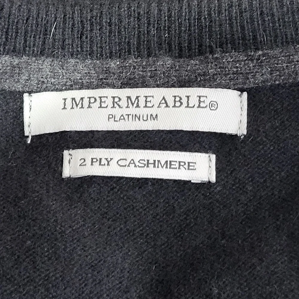Impermeable Platinum Sweater Vest Mens L Black 2 Ply Cashmere V-Neck Luxury
